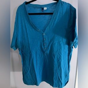 H&M short sleeve deep henley.  Large in bright blue